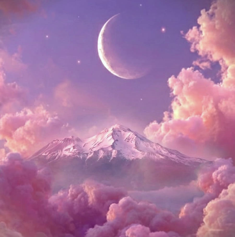 A crescent moon over Mount Shasta